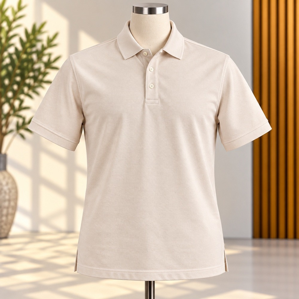 Zara Polo Shirt Mens Large Beige Pima Cotton Blend Short Sleeve Casual Top